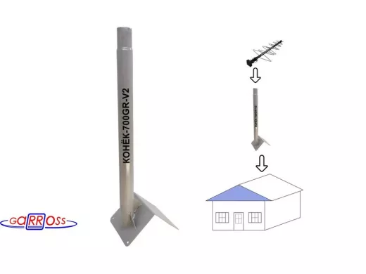 Кронштейн антенный на конёк крыши "КОНЁК-V2-700GR-112274" серый, высота 70 см, диаметр 50 мм, обжат