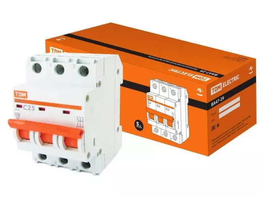 Автоматический выключатель ВА47-29 3Р 25А 4,5кА х-ка С TDM SQ0206-0111