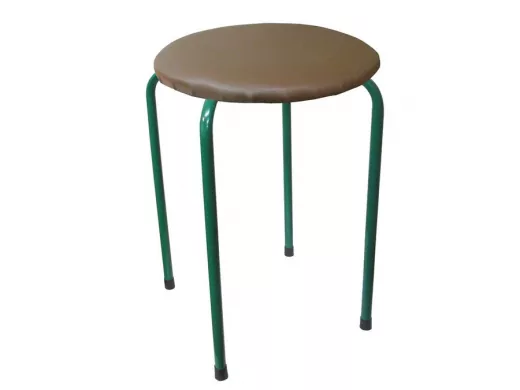 Табурет универсальный "TABURETTO-15848" круглое сиденье, зелёные ножки, коричневый, кожзам