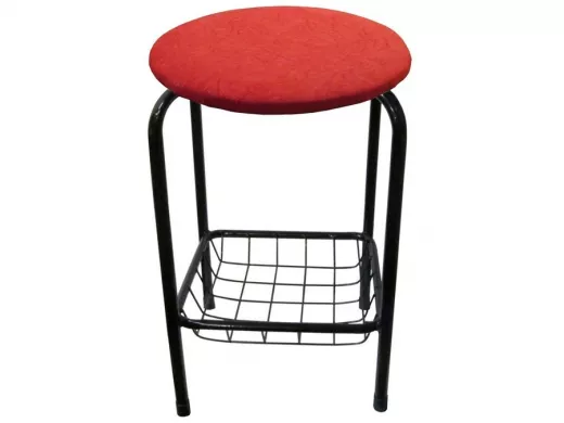 Табурет с подставкой для ног и корзинкой для вещей "TABURETTO-15902" чёрные ножки, красный верх