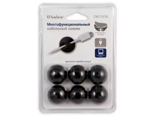 Зажим кабельный одинарный круглый, приклеивающийся, черный, 6 шт. в блистере EAN CM1101B