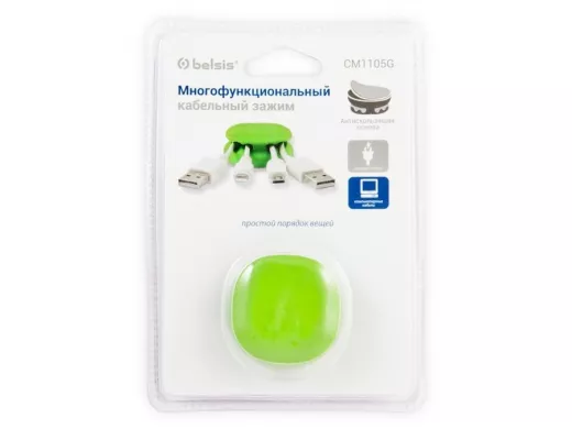 Зажим кабельный четырехместный закругленный, утяжеленный, приклеивающийся, зеленый, Блистер EAN