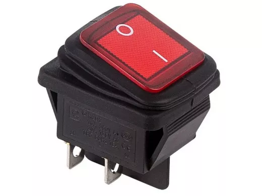 Выключатель клавишный 250V 15А (4с) ON-OFF красный  с подсветкой  ВЛАГОЗАЩИТА  REXANT