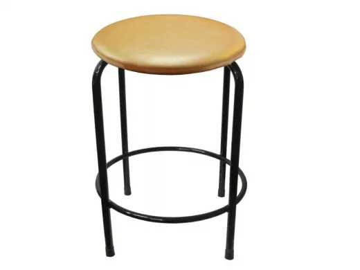 Табурет с подставкой для ног и полкой "TABURETTO-20329" круглое сиденье, чёрные, св.корич., экокожа