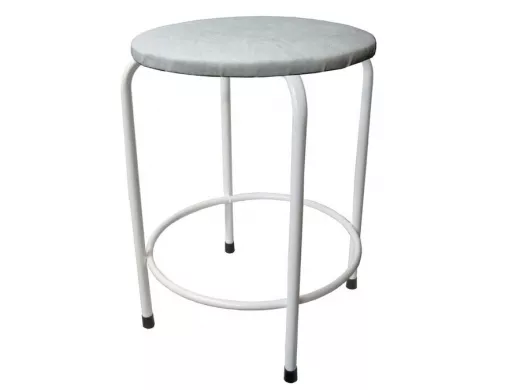 Табурет с подставкой для ног и полкой "TABURETTO-20361" круглое сиденье, белый, серый, экокожа