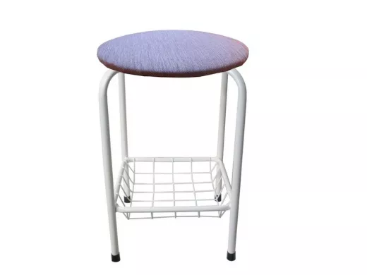 Табурет с подставкой для ног и корзинкой для вещей "TABURETTO-20389" белые ножки, синий верх, ткань