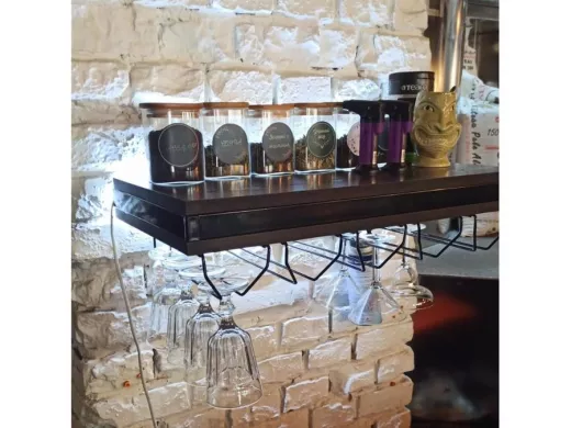 Парящая полка с подсветкой, тайником и держателями бокалов, черный "SVORKAMAX 213666" 60х30см, венге