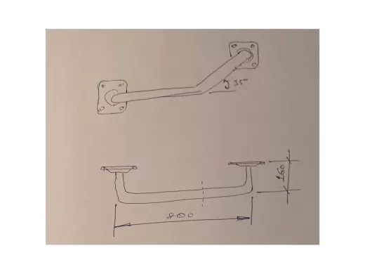 Поручень, угол 35гр, левый, 80см "ПОРУЧПРО-217189" пристенный, вылет 16см,черный, диаметр 32мм