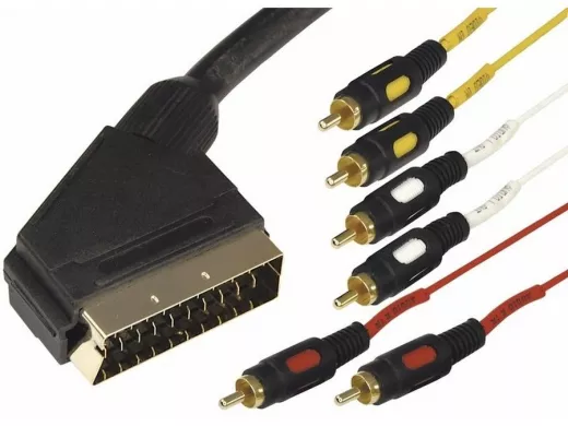 Шнур СКАРТ / 6тюльпанов  1,5 метра Шнур SCART шт - 6RCA шт  1.5М  (GOLD)  REXANT (PL-3482)