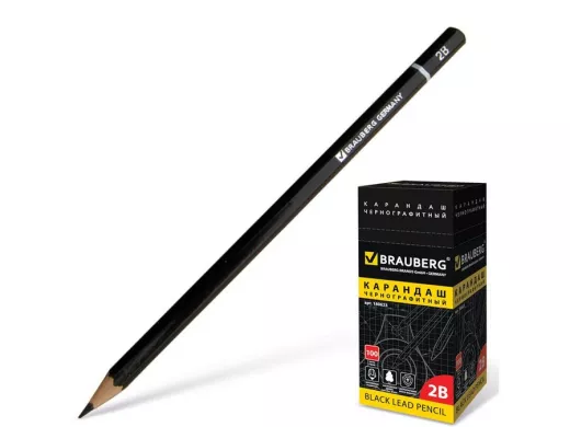 Карандаш чернографитный "BR-75506" , 1 шт., "Touch line", 2В, без резинки, корпус черный, заточ