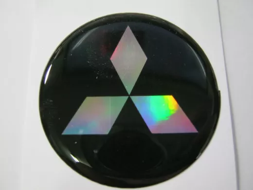 наклейка (объемная) "На колпаки "Mitsubishi" наружная голограф., (цвет черный), (комп.4шт),диам.4см